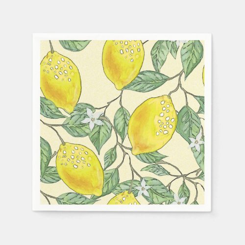 Vintage Watercolor Lemons Summer Pattern Napkins