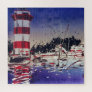 Vintage Watercolor lighthouse boats Hilton Head Jigsaw Puzzle