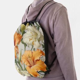 vintage watercolor Lily Drawstring Bag