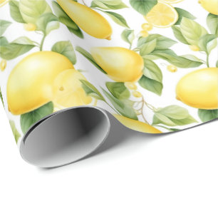 Vintage Watercolor Lime Lemon and Greenery Pattern Wrapping Paper