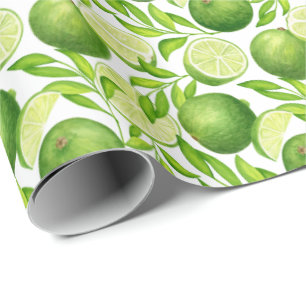 Vintage Watercolor Limes and Greenery Pattern Wrapping Paper