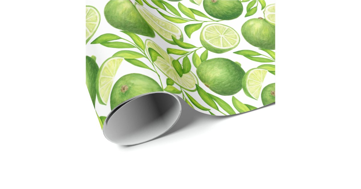Vintage Watercolor Limes and Greenery Pattern Wrapping Paper | Zazzle