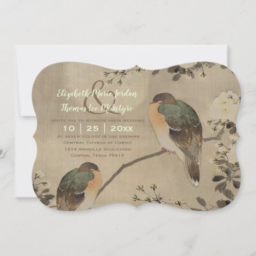 Vintage Watercolor Lovebirds Wedding Invitation