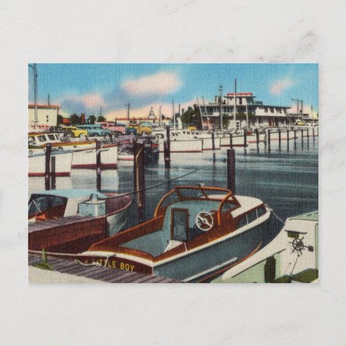 Vintage Watercolor Marina Beach Ocean Travel Postcard