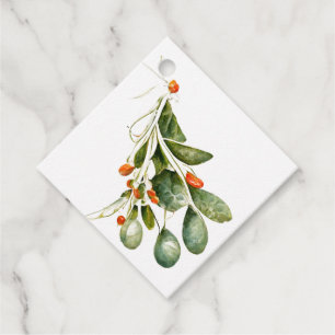 Vintage Watercolor Mistletoe Christmas Gift Tags