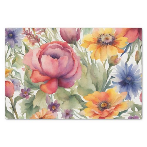 Vintage Watercolor Mixed Flowers in Bloom  Tissue Paper