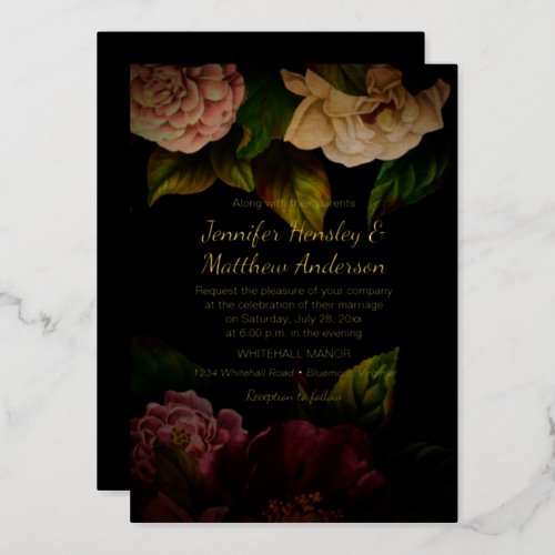 Vintage Watercolor Moody Floral Foil Wedding Foil Invitation