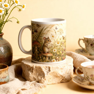 Vintage Watercolor Mouse Cottagecore Woodland Giant Coffee Mug