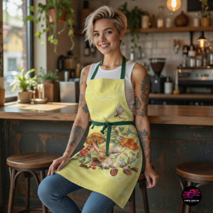 Vintage Watercolor Mushroom Botanical Apron