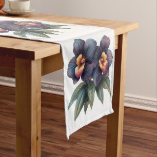 Vintage watercolor navy blue orchid short table runner