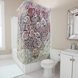 Vintage Watercolor of Colorful Roses Heart Shower Curtain
