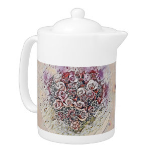 Vintage Watercolor of Colorful Roses Heart Teapot