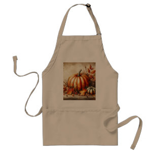 Vintage watercolor of pumpkins and fall leaves adult apron