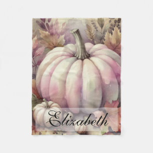 Vintage watercolor of pumpkins and fall leaves fleece blanket