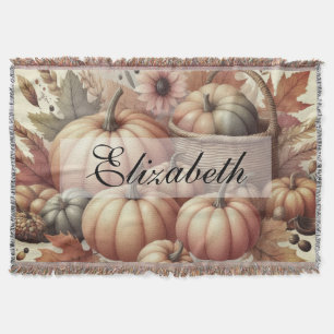 Vintage watercolor of pumpkins and fall leaves throw blanket