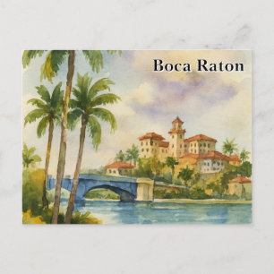 Vintage Watercolor of Scenic Boca Raton FL Postcard