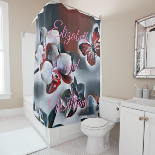 Vintage Watercolor of White Red Grey Orchid Flower Shower Curtain