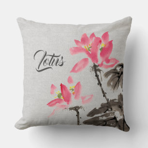 Vintage Watercolor Painting Lotus Flowers Throw Pillow
