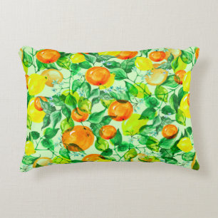 Vintage watercolor pattern - Lemon branch with fl Accent Pillow
