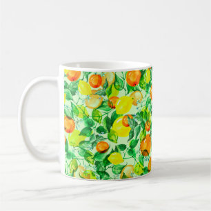 Vintage watercolor pattern - Lemon branch with fl Coffee Mug