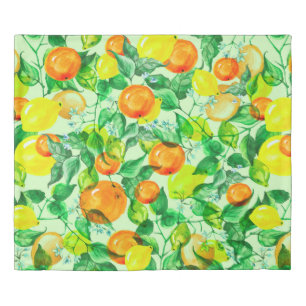  Vintage watercolor pattern - Lemon branch with fl Duvet Cover
