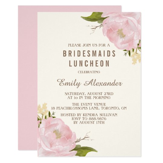 vintage watercolor peonies bridesmaids luncheon invitation zazzle com