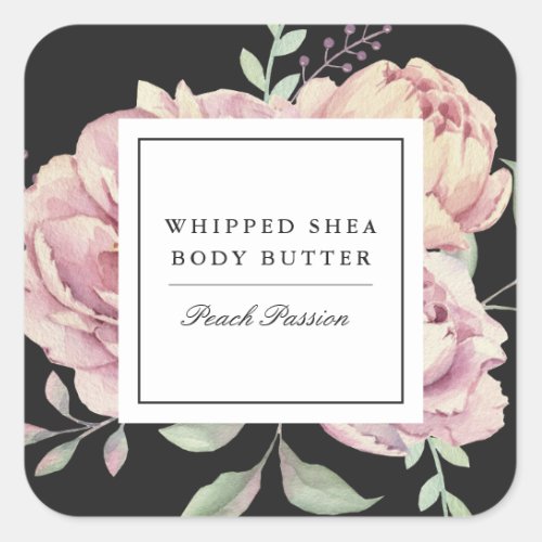 Vintage Watercolor Peonies Dark Business Product Square Sticker