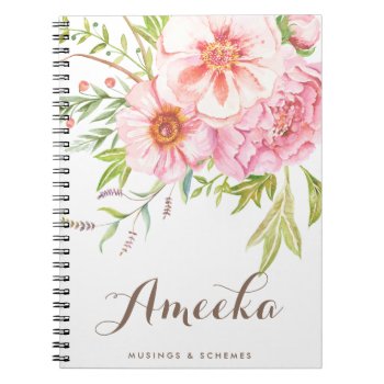 Vintage Watercolor Peonies Personalized Notebook by KeikoPrints at Zazzle