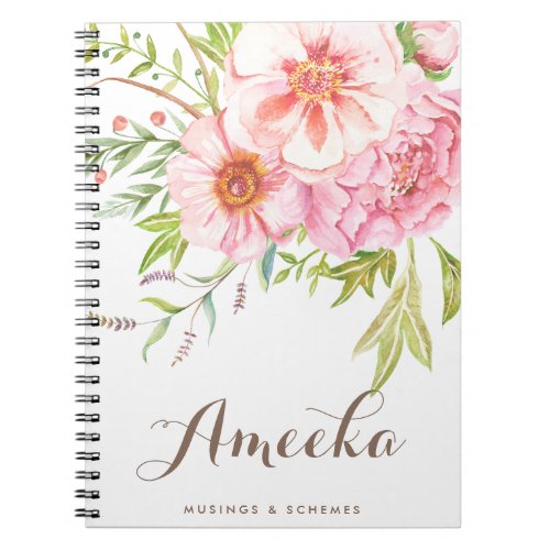 Vintage Watercolor Peonies Personalized Notebook