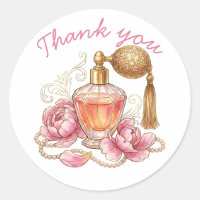 Vintage Watercolor Perfume Bottle & Pink Peonies 