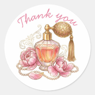 Vintage Watercolor Perfume Bottle & Pink Peonies Classic Round Sticker