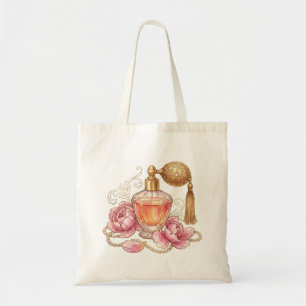 Vintage Watercolor Perfume Bottle & Pink Peonies Tote Bag