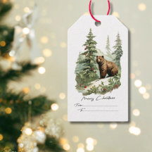 vintage watercolor pine tree bear christmas