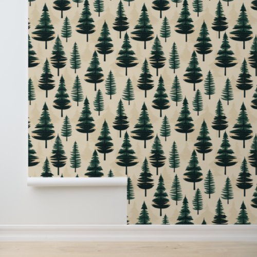 Vintage Watercolor Pine Tree Christmas Pattern  Wallpaper