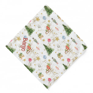 Vintage Watercolor Pine Tree Nutcracker Christmas Bandana