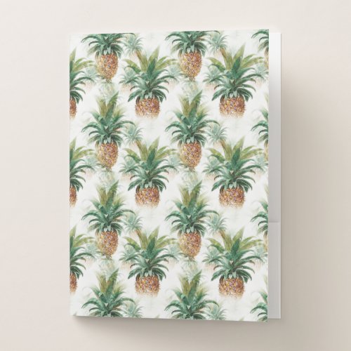 Vintage watercolor pineapple illustration pattern pocket folder