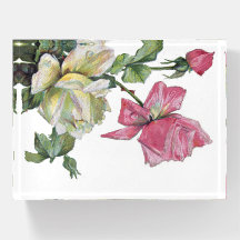 Vintage Watercolor Pink and White Roses