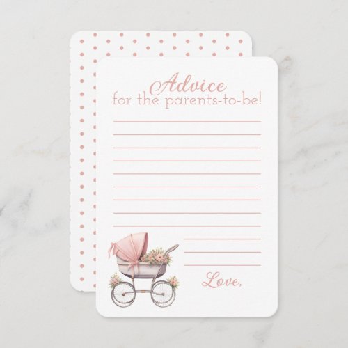 Vintage Watercolor Pink Baby Carriage Baby Advice Note Card