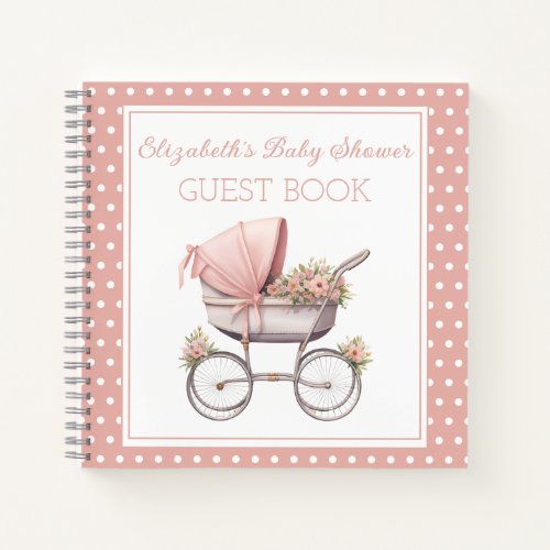 Vintage Watercolor Pink Baby Carriage Guest Book