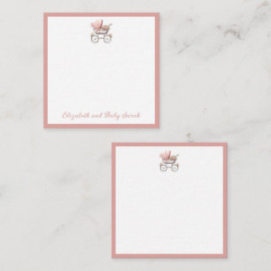 Vintage Watercolor Pink Baby Carriage Personalized Note Card