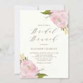 Vintage Watercolor Pink Peonies Bridal Brunch Invitation (Front)
