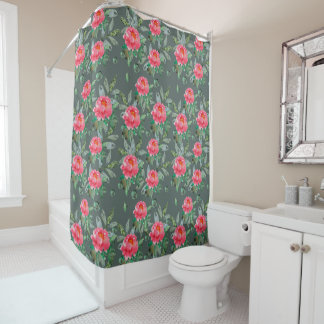 Vintage Watercolor Pink peonies Pattern Shower Curtain