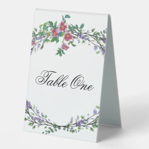 Vintage watercolor pink roses lavender eucalyptus  table tent