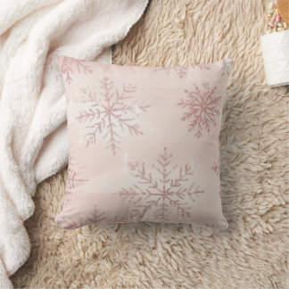 Vintage Watercolor Pink Snowflake Winter Christmas Throw Pillow