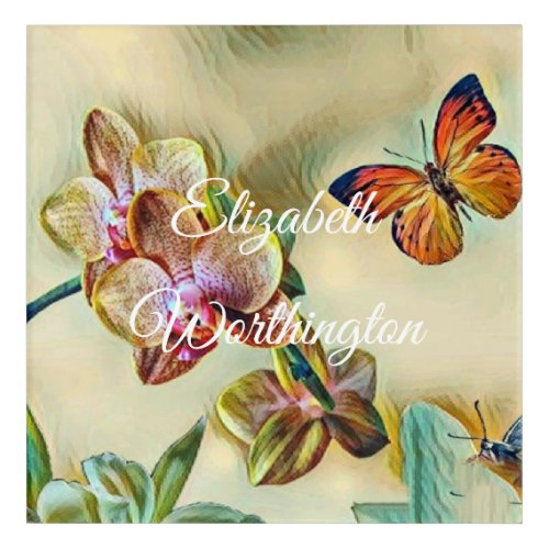 Vintage Watercolor Pink Yellow Orchid Flowers   Acrylic Print