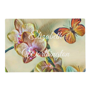 Vintage Watercolor Pink Yellow Orchid Flowers Placemat
