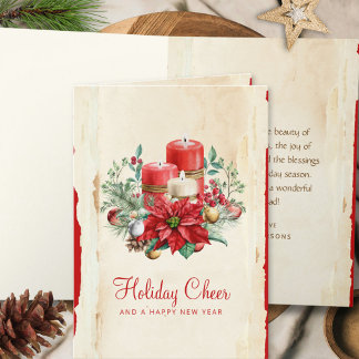 Vintage Watercolor Poinsettia Floral Christmas Holiday Card