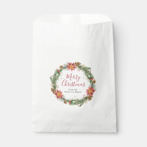 Vintage Watercolor Poinsettia Merry Christmas Favor Bag