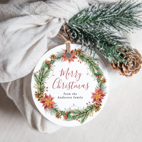 Vintage Watercolor Poinsettia Merry Christmas Favor Tags