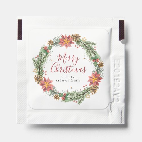 Vintage Watercolor Poinsettia Merry Christmas Hand Sanitizer Packet